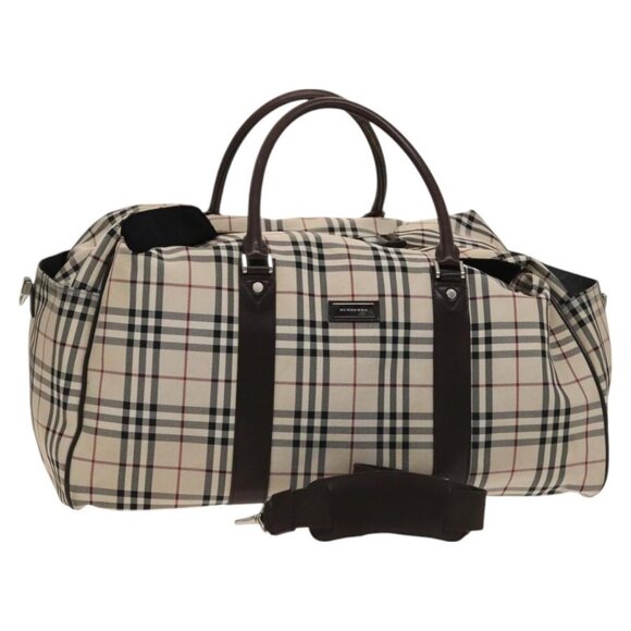 BURBERRY Nova Check Bandouliere Boston Bag Nylon 2way Beige Silver Auth - Picture 1 of 16